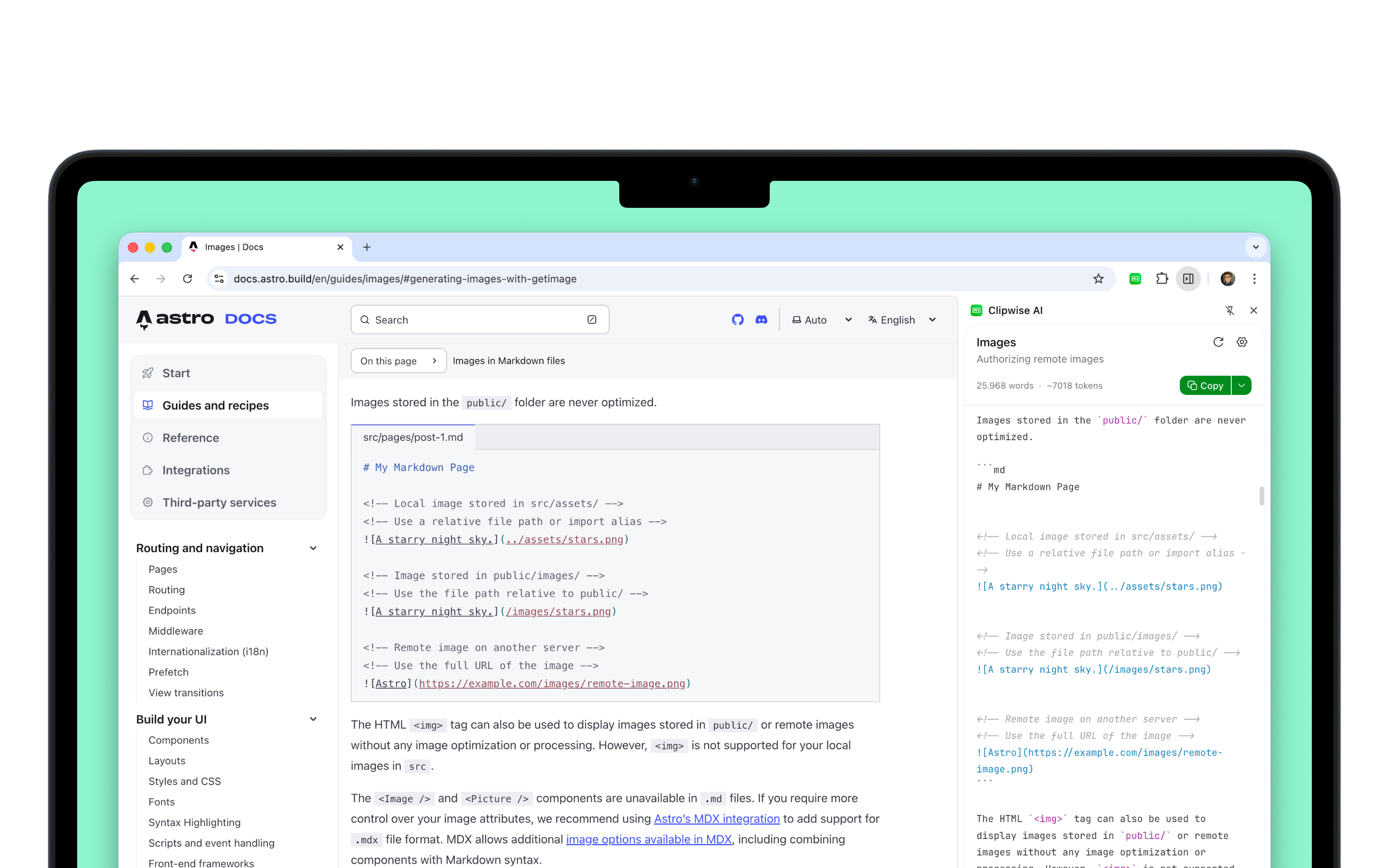 Markdown output showing perfectly preserved code blocks with syntax highlighting